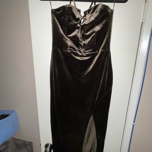 Olive Green Velvet Strapless Dress